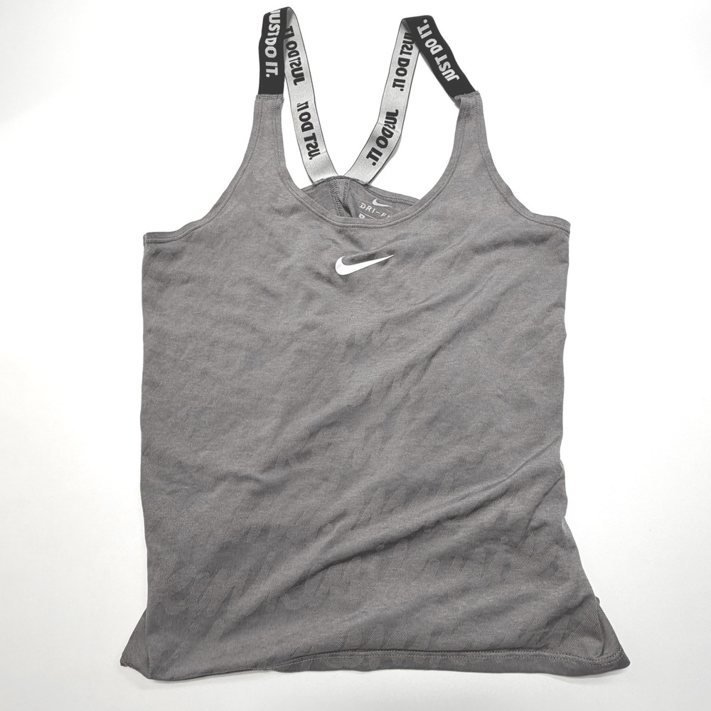 Nike Dri-Fit Gray Athletic Tank Just Do It Strap Racerback Small